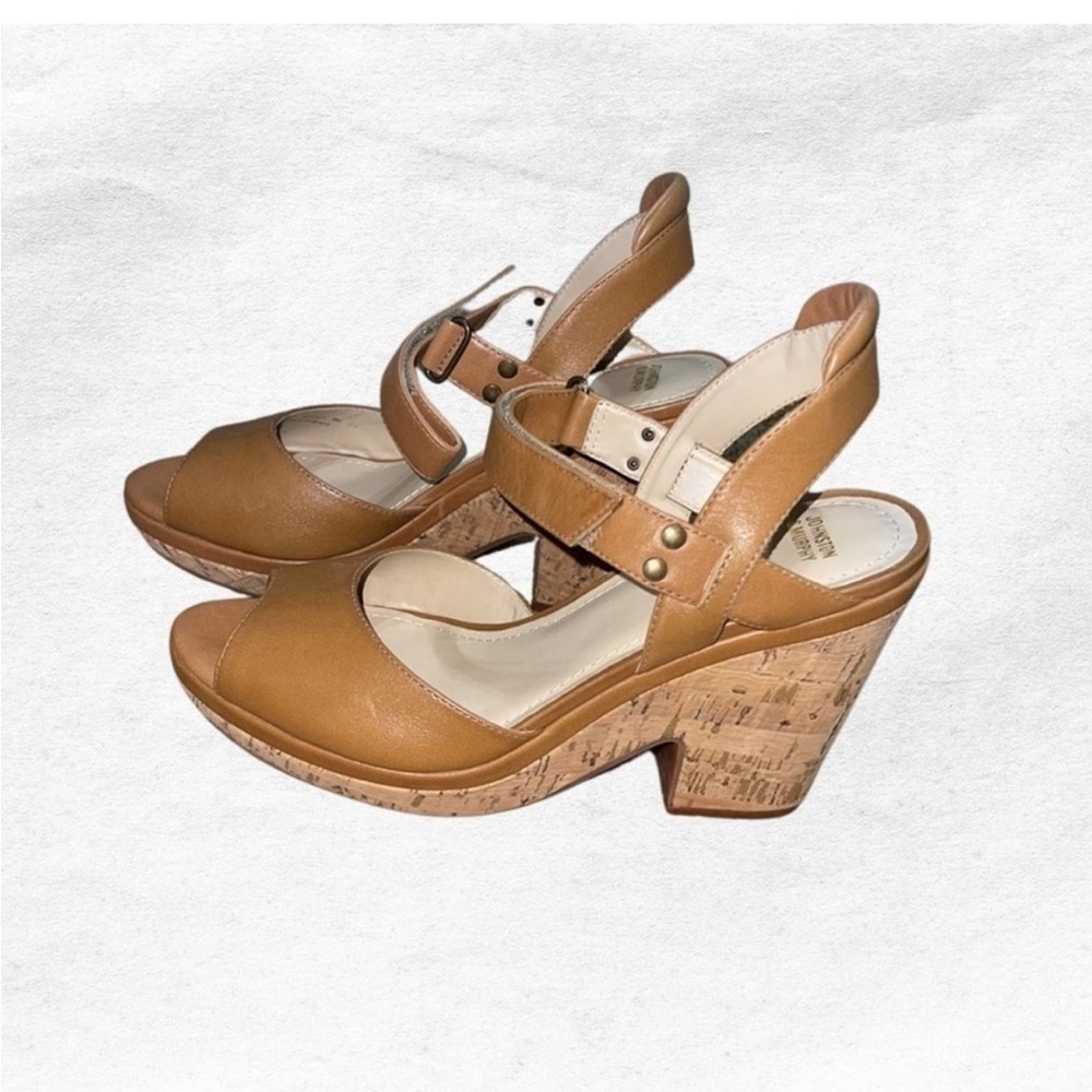 Johnston & Murphy Ashlyn Sandal tan leather w/cork sole Size9 made in Brazil